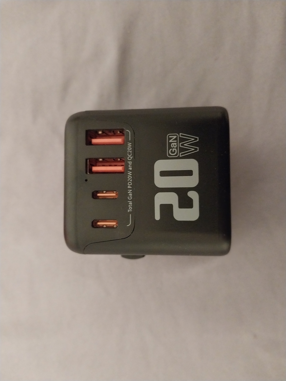 Multi-Port 20W GaN Wall Charger - Black with Orange Ports